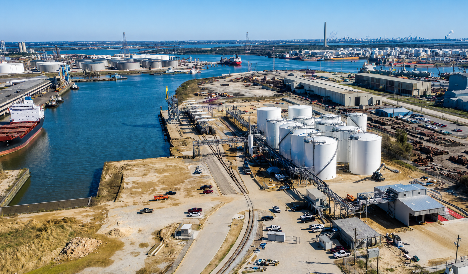 Aerial view of Jacintoport terminal and tank farm