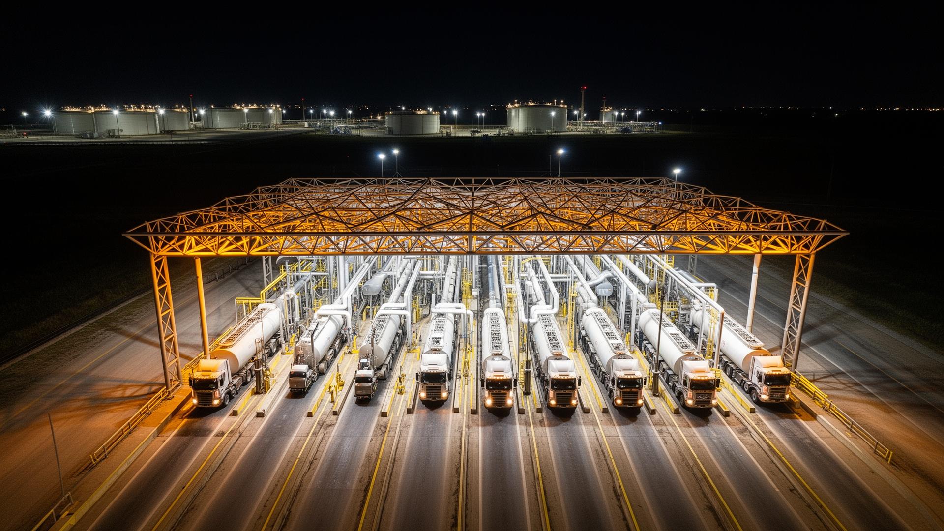 Truck loading rack at night