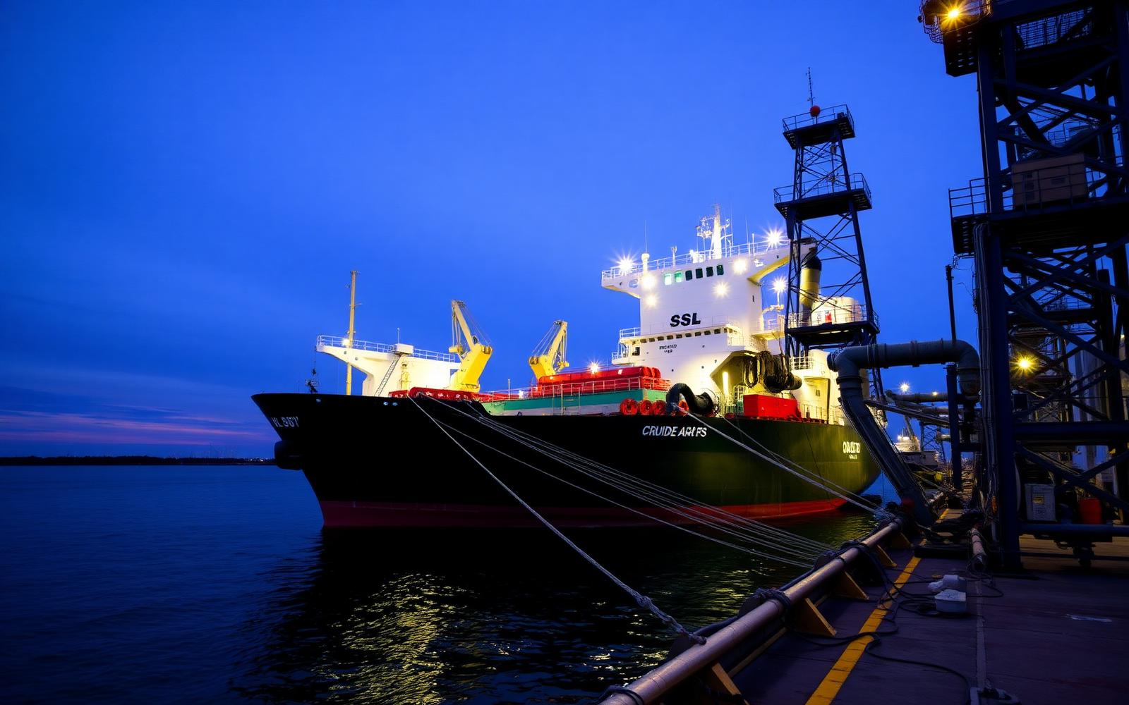 Tanker at marine loading dock